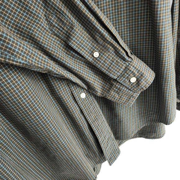 Ralph Lauren Button Down Shirt L Brown Blue Plaid Check Classic Fit 100% Cotton - Picture 6 of 11
